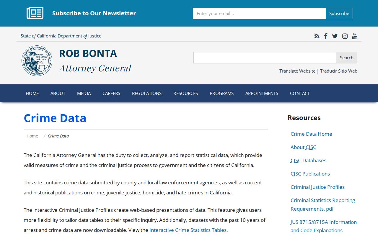 California arrest statistics entry on the OpenJustice dashboard