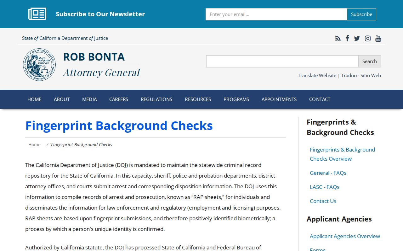 California CA DOJ criminal records fingerprint check overview