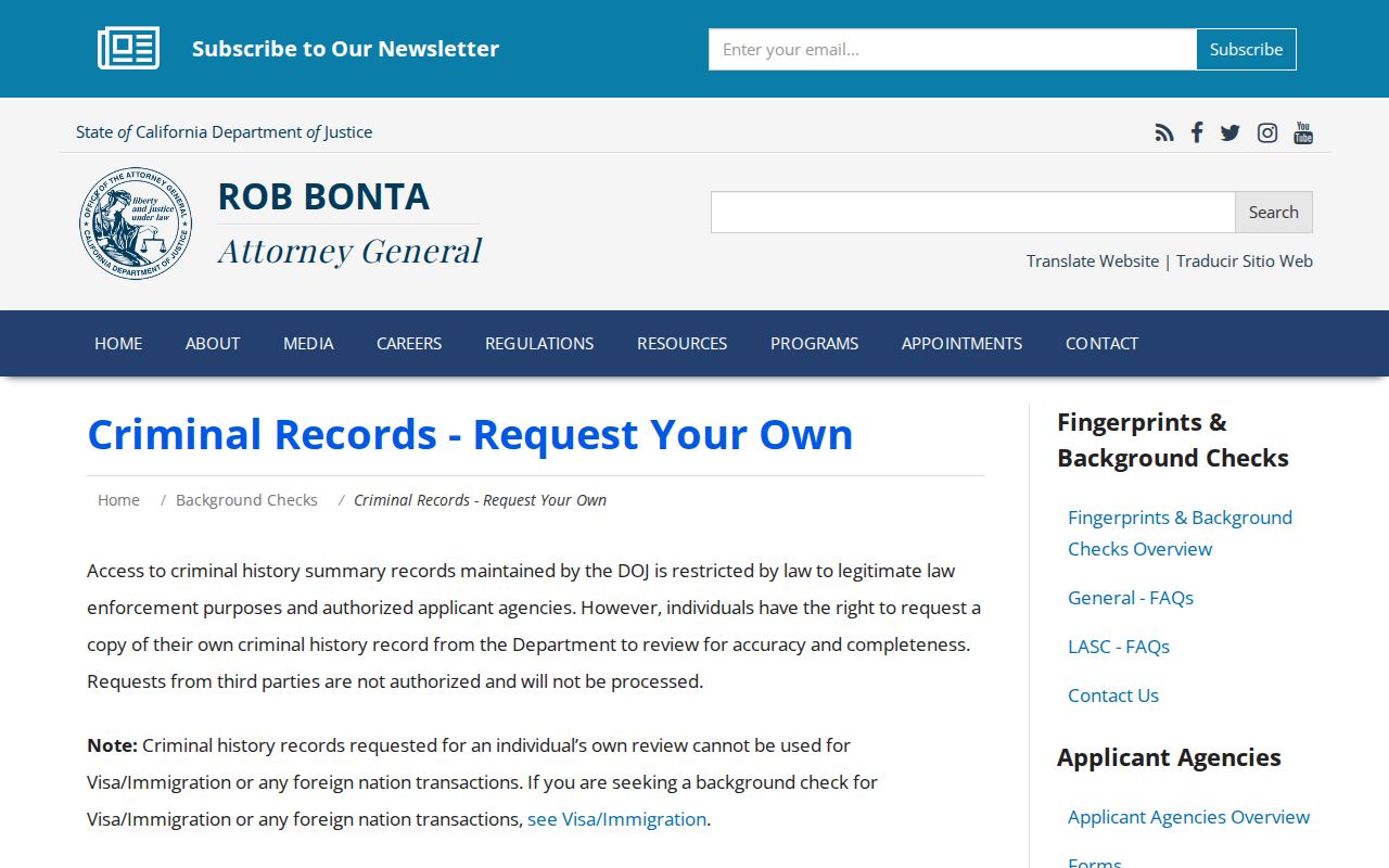 California CA DOJ criminal Record Review and fingerprint steps