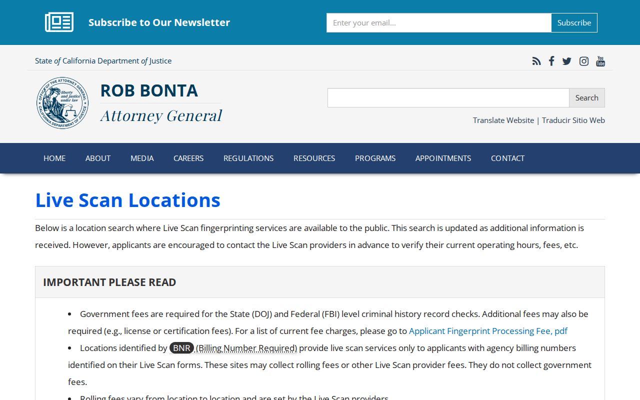 California CA DOJ criminal records Live Scan county location finder