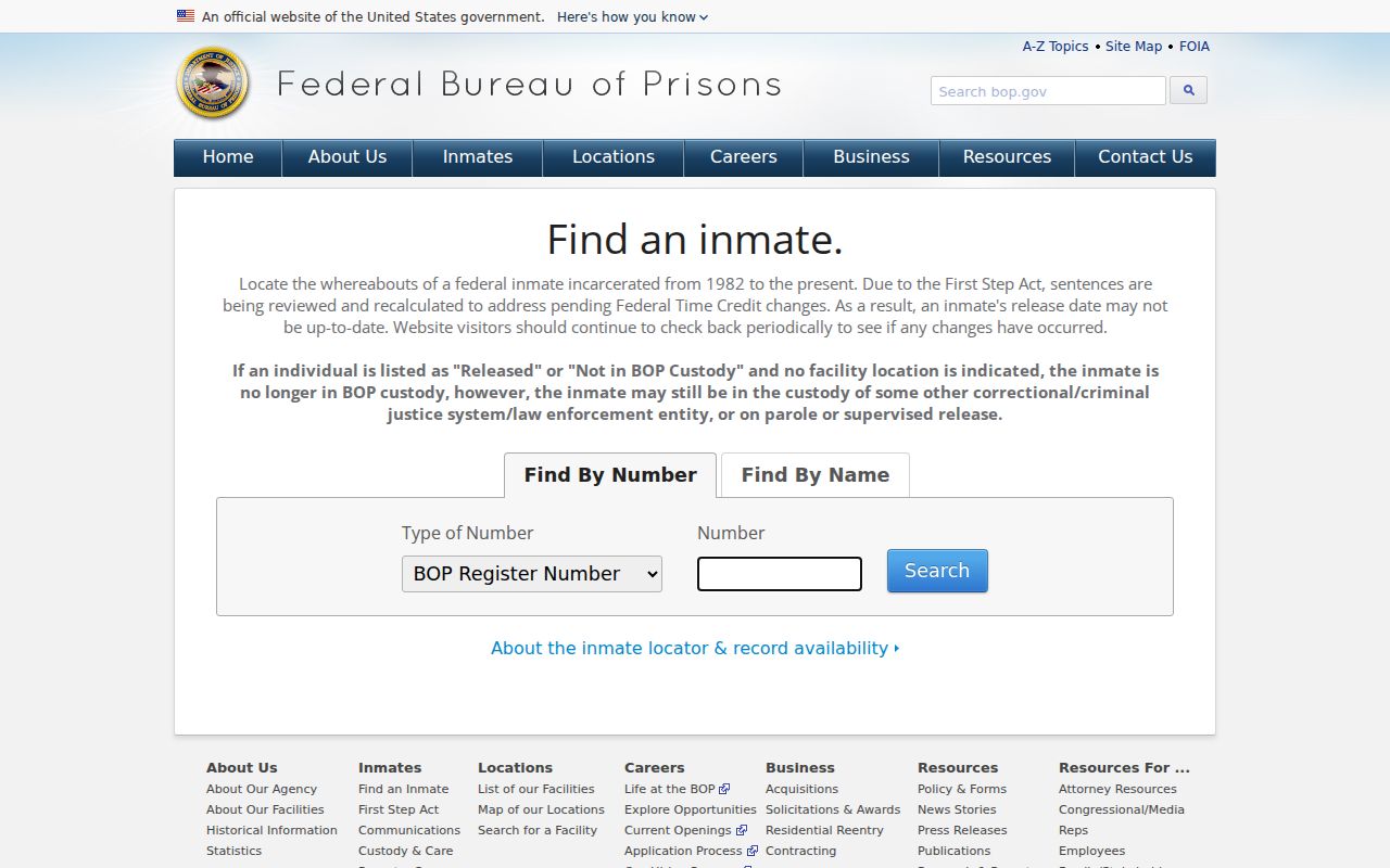 California guide to the federal Bureau of Prisons inmate locator